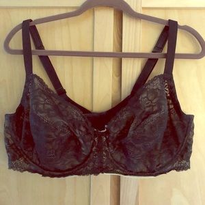 Black lace unlined full coverage bra